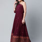 Ahalyaa Women Burgundy & Gold-Toned Ethnic Motifs One Shoulder Ethnic Maxi Dress | Swadesiicart