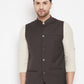 Even Apparels Brown Merino Men Woven Nehru Jacket | Swadesiicart