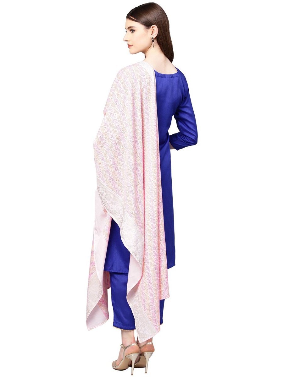 Ahalyaa Women's Royal Blue Poly Silk Solid Salwar Suit with Dupatta | Swadesiicart