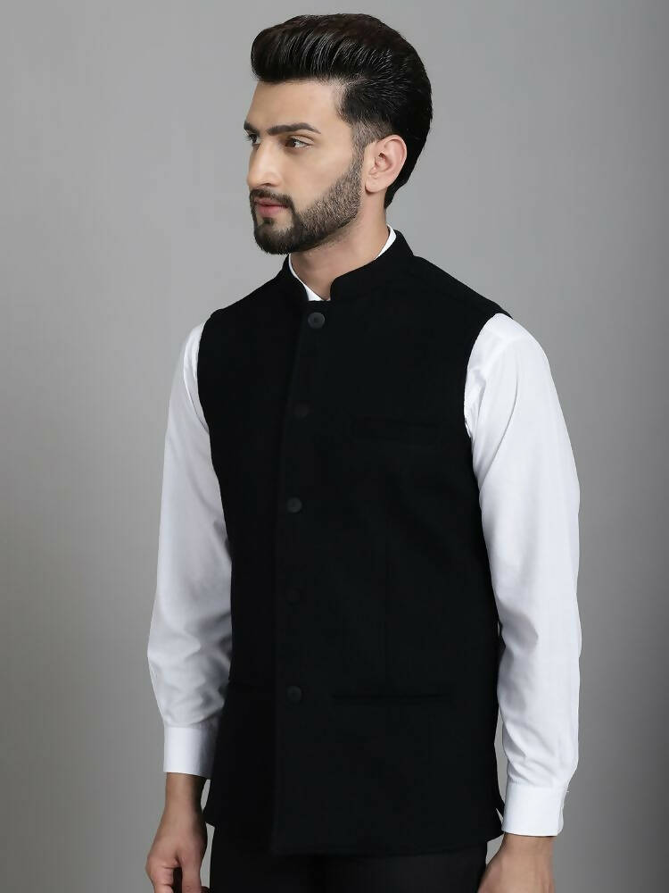 Even Apparels Nehru Jacket With Welt Pockets - Black | Swadesiicart