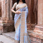 Joban Fashion Light Blue Crepe Chiffon Pure Handloom Banarasi Silk Saree | Swadesiicart