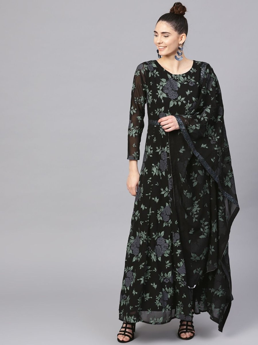 Ahalyaa Black Georgette Anarkali Kurta With Dupatta | Swadesiicart
