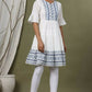 Juniper Sky Blue Cotton Dobby Festive Embroidered Tiered Dress For Women | Swadesiicart