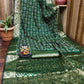 Anaita Dark Green Soft Satin Silk Bandhej Print Saree With Kanchi Zari Weaving Border