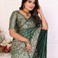 Anaita Dark Green Soft Satin Silk Bandhej Print Saree With Kanchi Zari Weaving Border