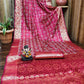 Anaita Dark Red Soft Satin Silk Bandhej Print Saree With Kanchi Zari Weaving Border