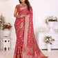 Anaita Dark Red Soft Satin Silk Bandhej Print Saree With Kanchi Zari Weaving Border