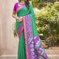 Anaita D Green Pochampally Silk Saree With Floral Printed Work With Blouse
