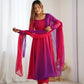 Lorenvalley Women Pure Soft Faux Georgette Colorful Padding Anarkali Kurta Pant With Dupatta Set - Darkpink - Swadesiicart