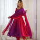Lorenvalley Women Pure Soft Faux Georgette Colorful Padding Anarkali Kurta Pant With Dupatta Set - Darkpink - Swadesiicart