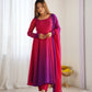 Lorenvalley Women Pure Soft Faux Georgette Colorful Padding Anarkali Kurta Pant With Dupatta Set - Darkpink - Swadesiicart