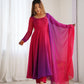 Lorenvalley Women Pure Soft Faux Georgette Colorful Padding Anarkali Kurta Pant With Dupatta Set - Darkpink - Swadesiicart