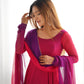 Lorenvalley Women Pure Soft Faux Georgette Colorful Padding Anarkali Kurta Pant With Dupatta Set - Darkpink - Swadesiicart