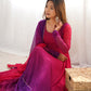 Lorenvalley Women Pure Soft Faux Georgette Colorful Padding Anarkali Kurta Pant With Dupatta Set - Darkpink - Swadesiicart