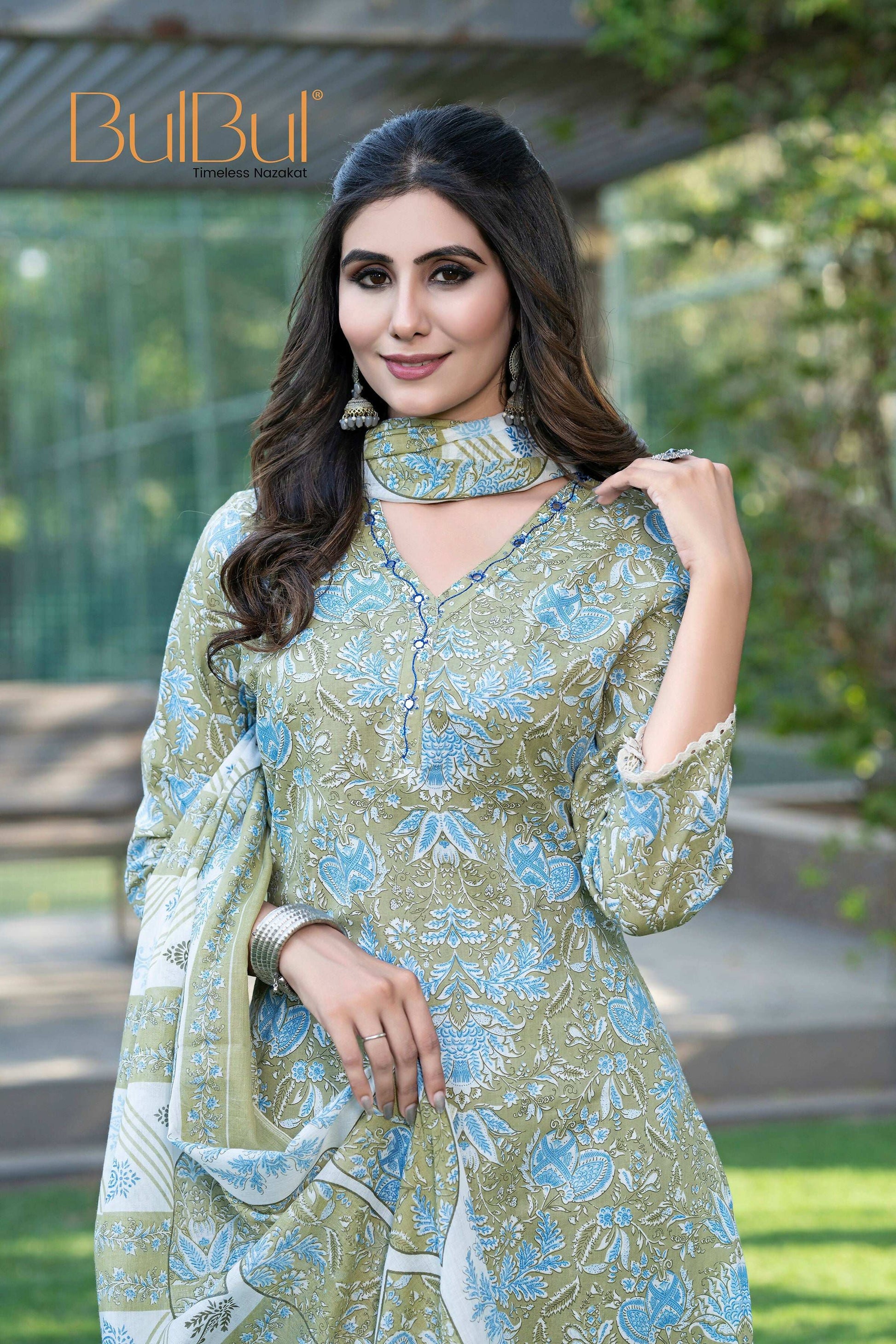 BulBul Fashionista Green Cotton Kurta Set with Dupatta - Swadesiicart