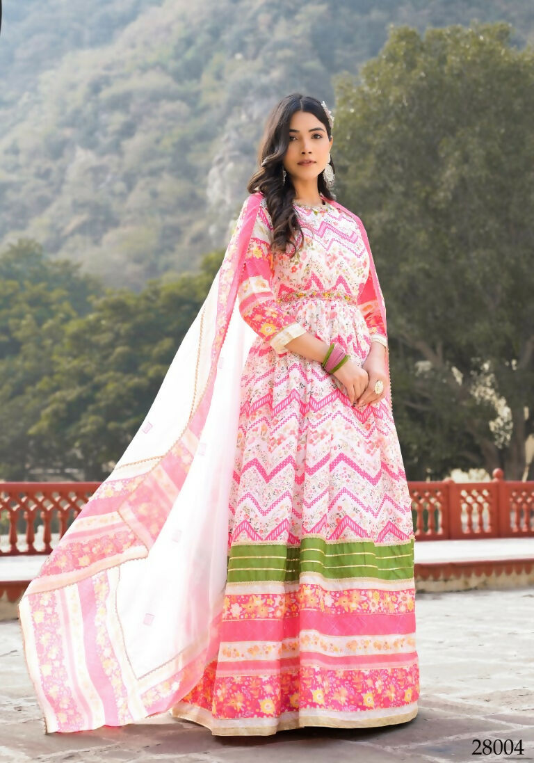 Wedding Designer Multi Soft Dola Silk Anarkali suit with Dupatta - Sanj - Swadesiicart