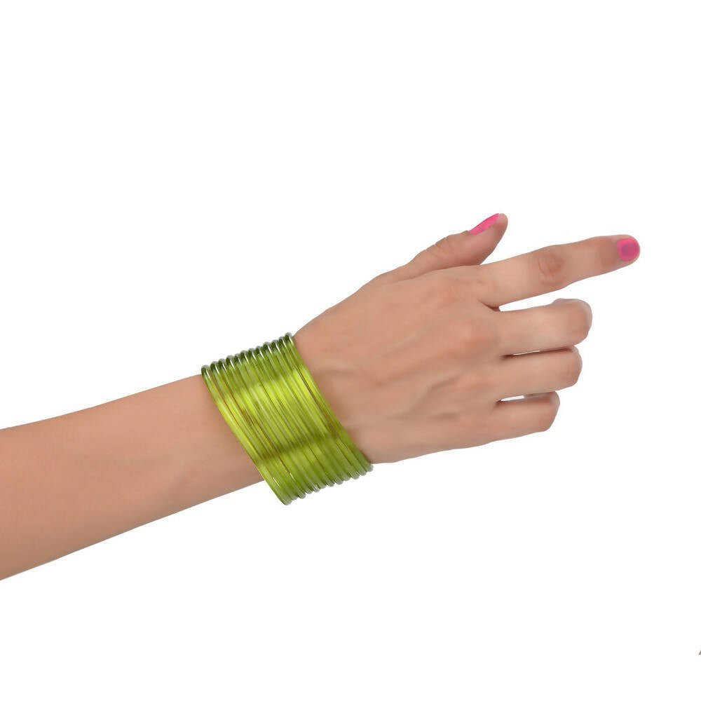 Afast Shining Green Glass Wedding, Party, Daily Use Bangle Set, Set Of 12 - Swadesiicart