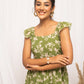 FIORRA Women's Mehandi Green Georgette Floral Printed Dress - Swadesiicart