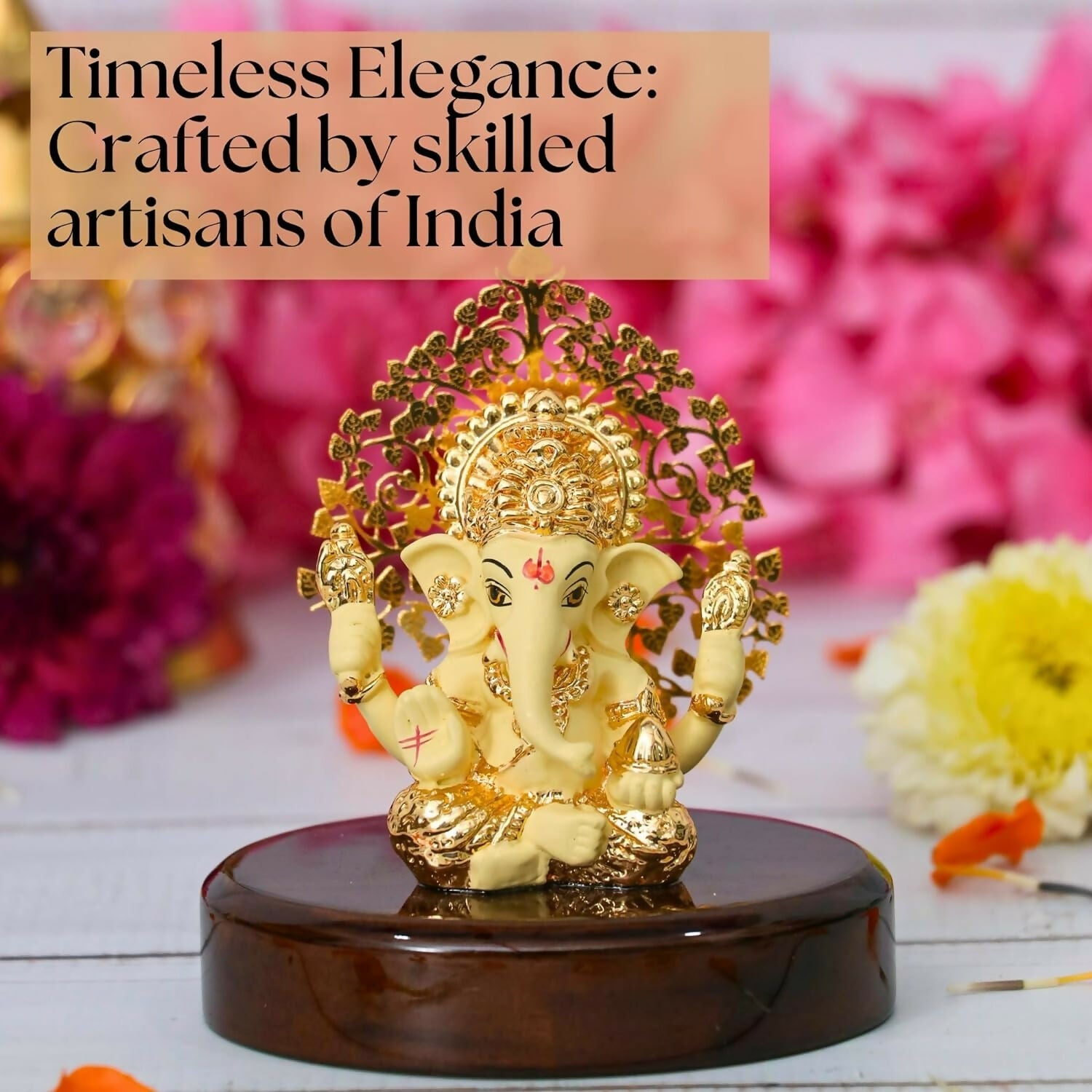 House Of Wemy Gold-Polished Lord Kalpavrikshya Tree Ganesha Idol - Swadesiicart