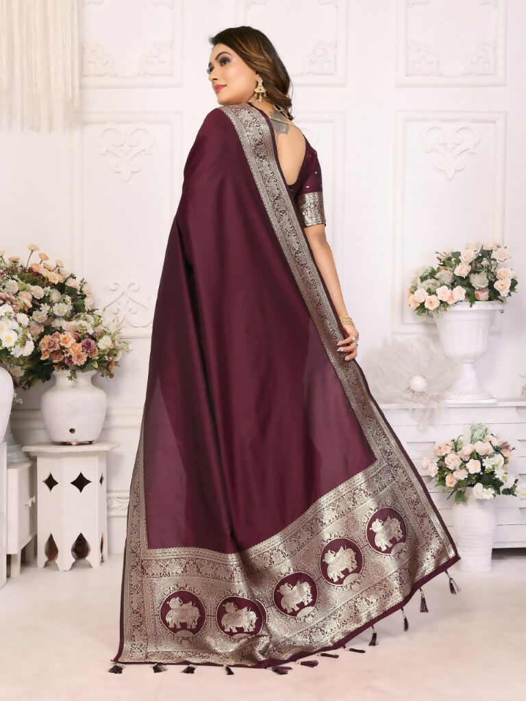 Anaita Dark Brown Banarasi Silk With Beautiful Gala Weaving Saree With Blouse | Swadesiicart