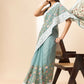 Blue Organza Floral Embroidered Saree with Unstitched Blouse Piece - Roozal