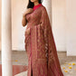 Joban Fashion Rouge Pink Crepe Chiffon Pure Handloom Banarasi Silk Saree | Swadesiicart