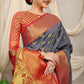 Jyoti Fashion Women's Grey Banarasi Silk Zari Woven Saree with Blouse | Swadesiicart