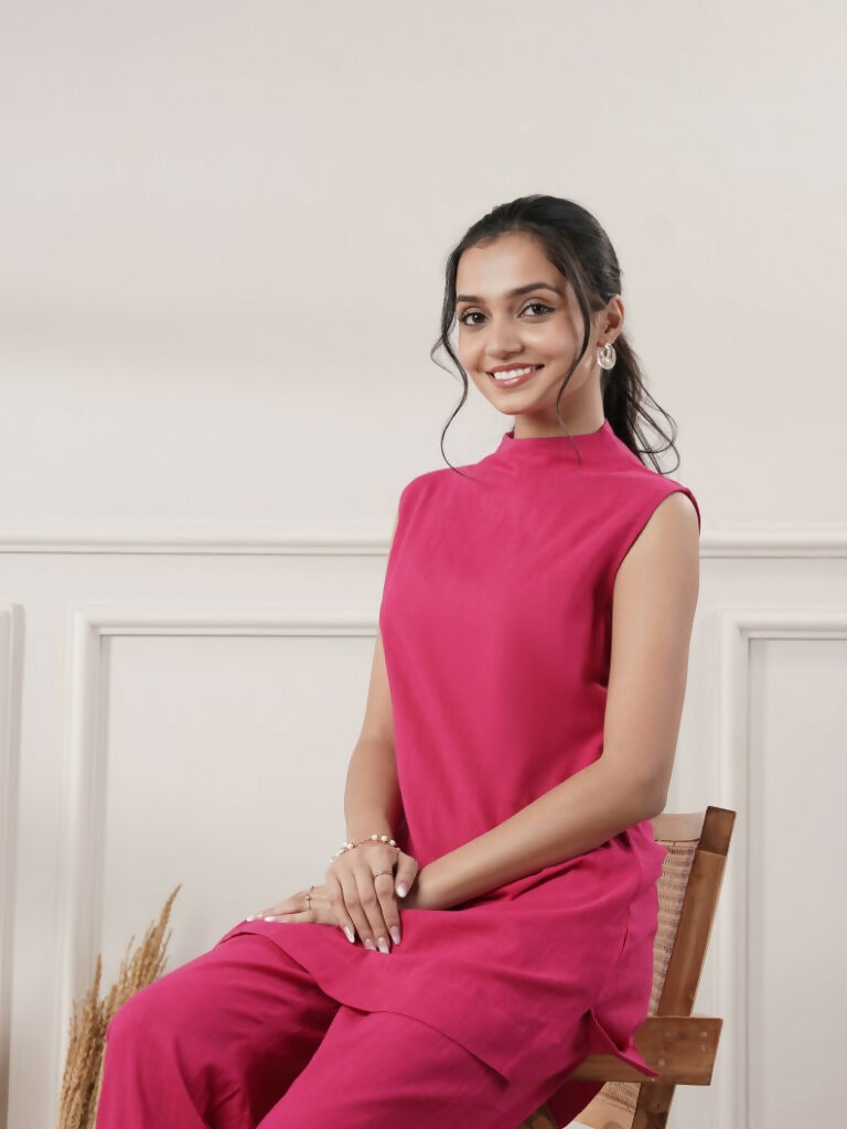 Joban Fashion Women's Fuchsia Cotton Co-Ord Set - Swadesiicart