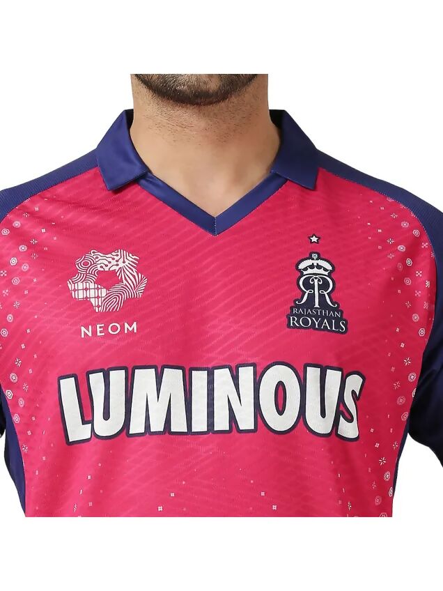 Rajasthan Royals Men Pink Typography Printed Half Sleeves Jersey IPL, T20 | Swadesiicart