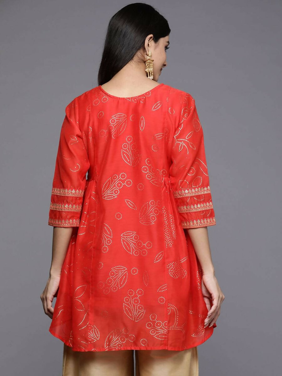Ahalyaa Womens Red Colour Chanderi Printed Tunic | Swadesiicart