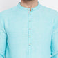 Even Apparels Pure Cotton Men's Kurta in Blue Color With Band Collar | Swadesiicart