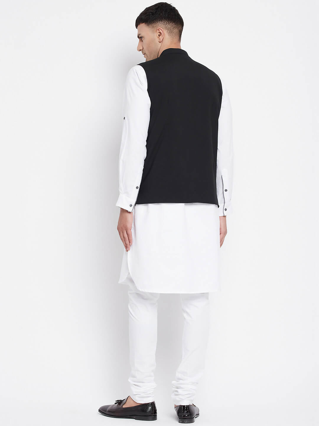 Even Apparels Black Pure Cotton White Kurta Sets With Eid Insignia Jackets PW668-CHA | Swadesiicart