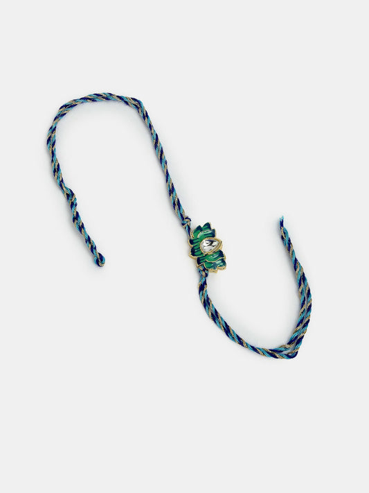 NVR Women & Men Set of 2 Turquoise Blue Lotus Shape Kundan-Studded & Beaded Handcrafted Wraparound Rakhi Set With Roli Chawal | Swadesiicart