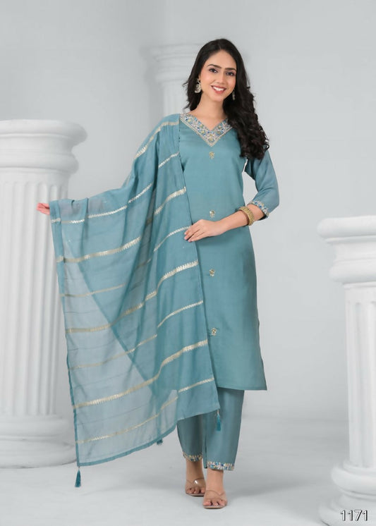 Ethnic Festive Wear Chanderi Tile Stitched Suit With Dupatta - Tanisha | Swadesiicart