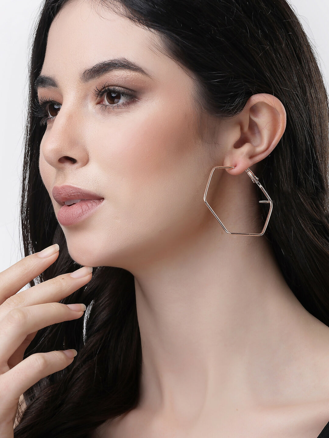 NVR Women Gold-Toned Geometric Hoop Earrings | Swadesiicart