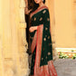 Joban Fashion Emerald Green Crepe Chiffon Pure Handloom Banarasi Silk Saree | Swadesiicart