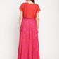 Ahalyaa Pink Crepe Orange khari Print Kurta with Jacket | Swadesiicart