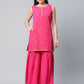 Ahalyaa Pink Crepe Orange khari Print Kurta Sharara Set With Dupatta | Swadesiicart