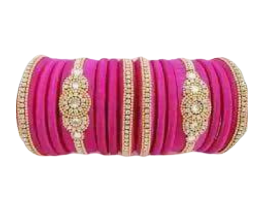 Designer Pink Color Silk Threaded Bangles Set Of 2