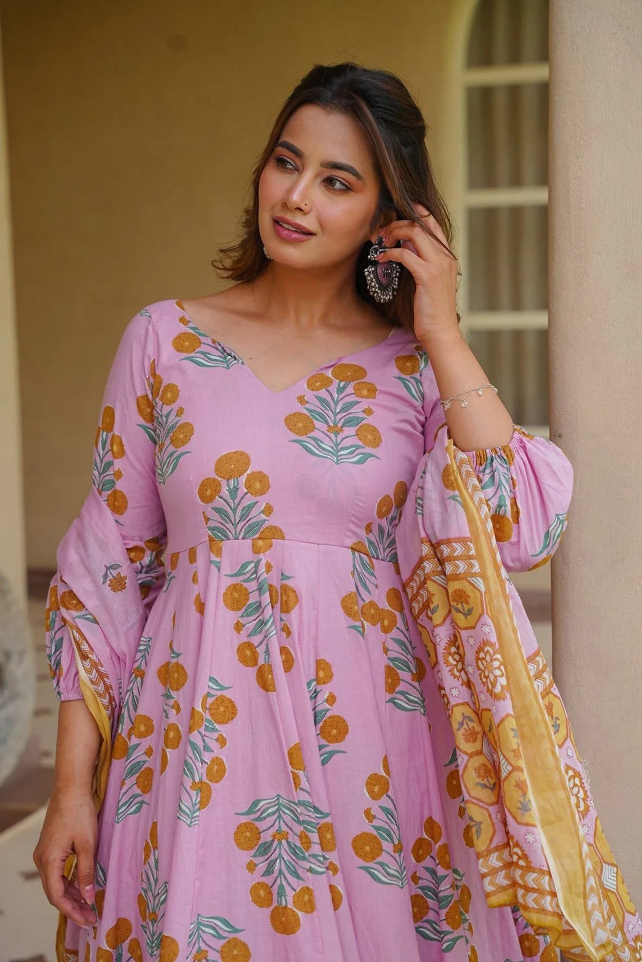 Aayaa Multi Cotton Silk Designer Full Flaired Printed Kurta Set with Dupatta