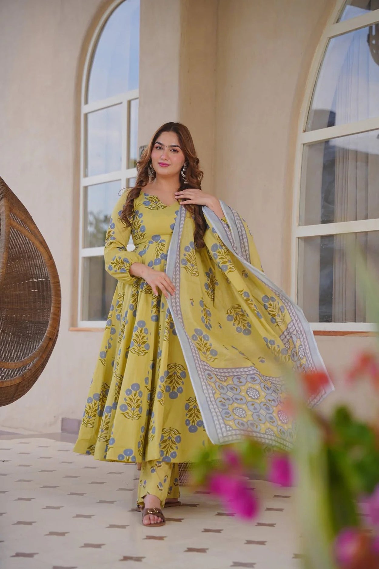 Aayaa Multi Cotton Silk Designer Full Flaired Printed Kurta Set with Dupatta