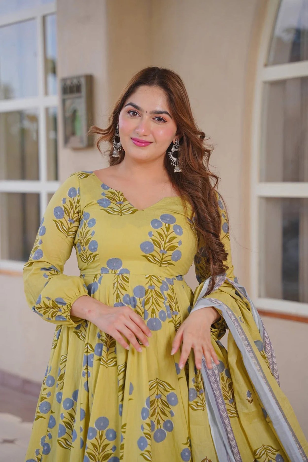 Aayaa Multi Cotton Silk Designer Full Flaired Printed Kurta Set with Dupatta