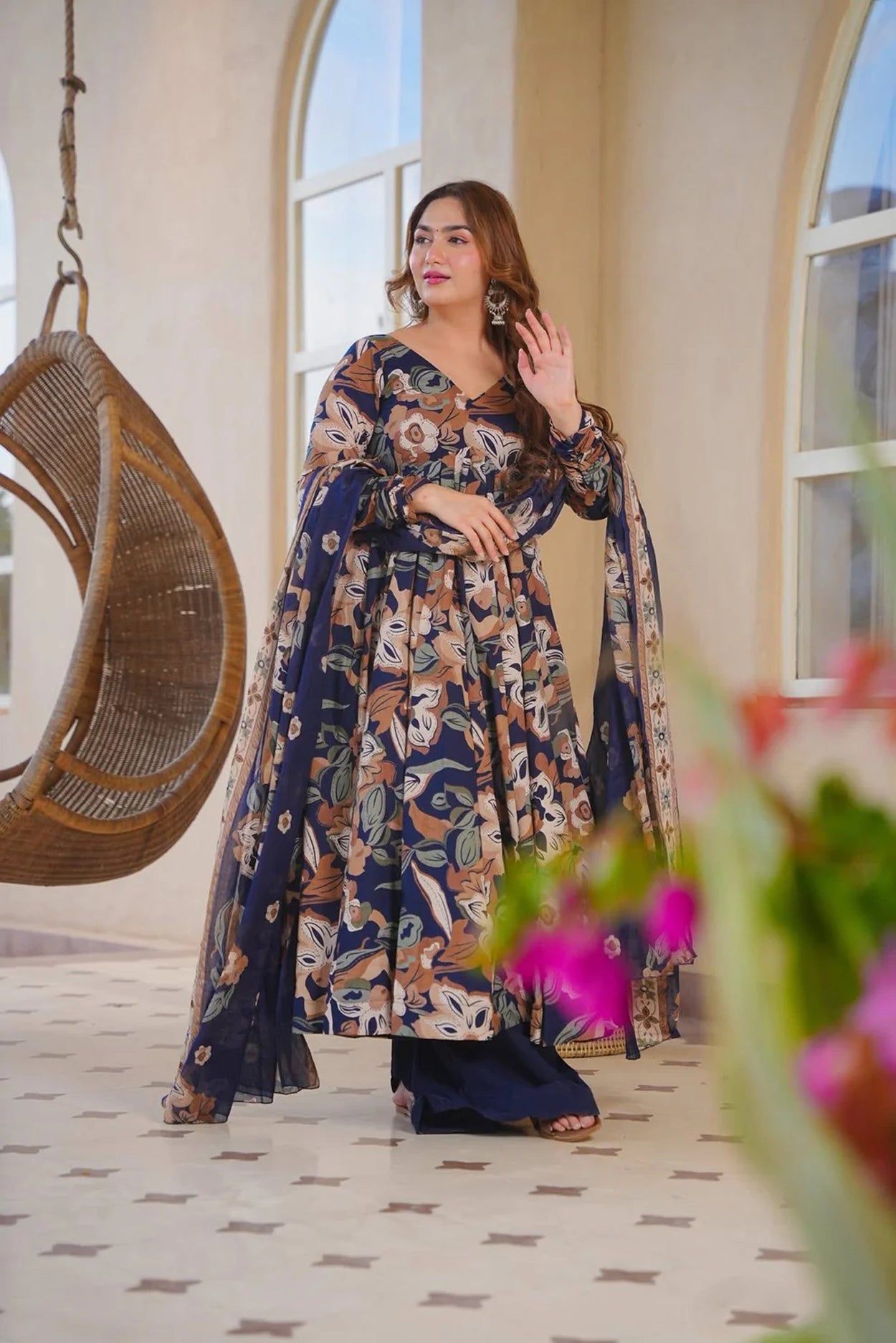Aayaa Multi Cotton Silk Designer Full Flaired Printed Kurta Set with Dupatta