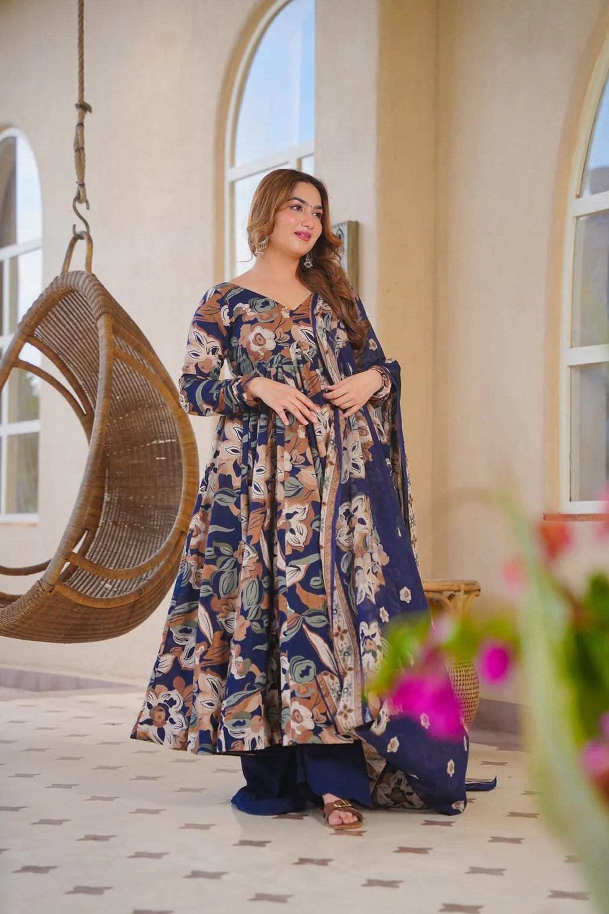 Aayaa Multi Cotton Silk Designer Full Flaired Printed Kurta Set with Dupatta