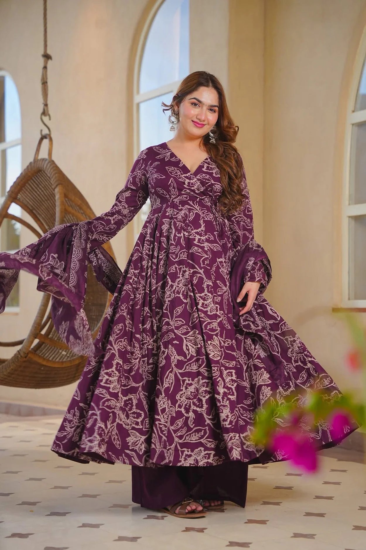 Aayaa Multi Cotton Silk Designer Full Flaired Printed Kurta Set with Dupatta