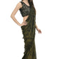 Mominos Fashion All Season Wear Olive Green And Black Ruffled Ready To Wear Saree - Mominos Fashion