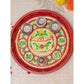 Tied Ribbons Red Printed Pooja Thali With Attached Incense Diya Tilak Holder | Swadesiicart
