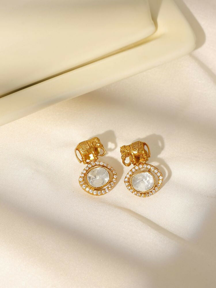 Elephant Studs with Kundan Drops - Ruby Raang | Swadesiicart