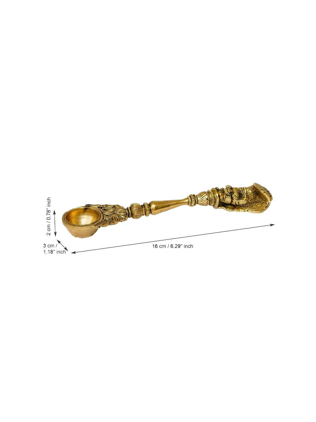 eCraftIndia Gold-Toned Ethnic Carved Brass Long Stick Diya with 1 Wick for Pooja Room | Swadesiicart