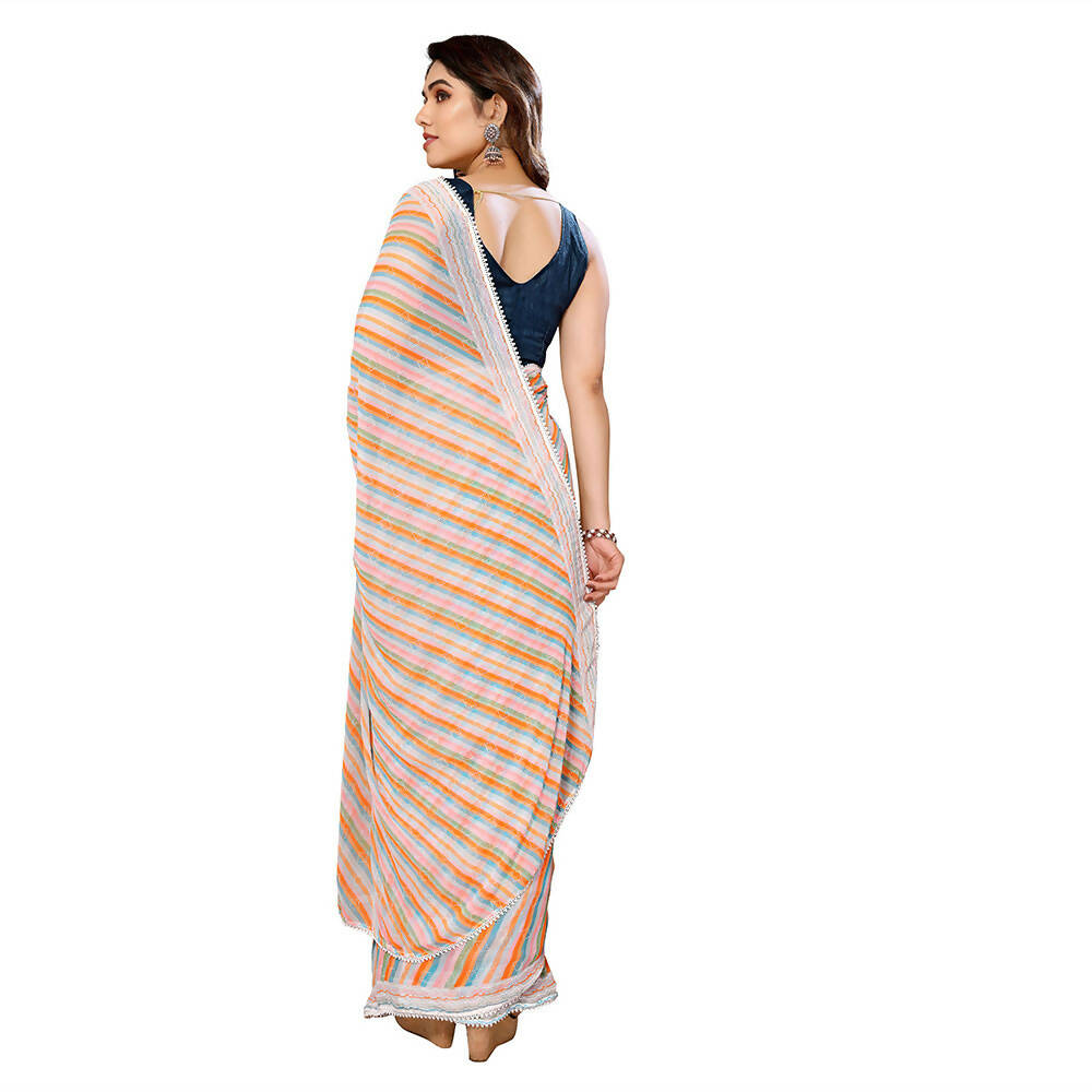 Women's Partywear Designer Orange Georgette Fancy Saree - Satrangi | Swadesiicart